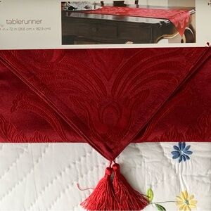 Red Damask Table Runner with Tassels